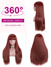 99J Burgundy Human Hair Wig With Bangs 10A Silky Straight Hair Machine Made Wigs - KissLove Hair