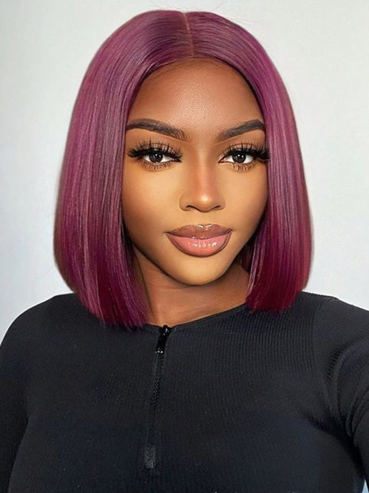 99J Burgundy Straight Bob Wig 13x6 Lace Human Hair Wigs  display picture 1