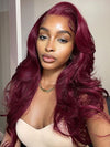 Burgundy Hair Color 3D Body Wave 13x4 Lace Frontal Wig Black Cherry Dark Burgundy Human Hair Wigs - KissLove Hair