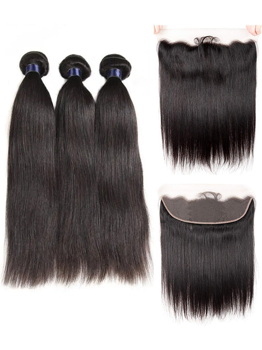Brazilian Straight Hair 3 Bundles With 13*4 HD Lace Frontal 10A Virgin Human Hair Weave - KissLove Hair