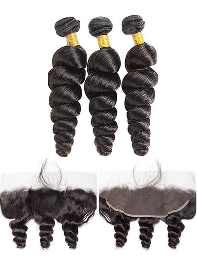 Loose Wave 3 Bundles With 13x4 HD Lace Frontal Closure 10A Brazilian Human Hair - KissLove Hair