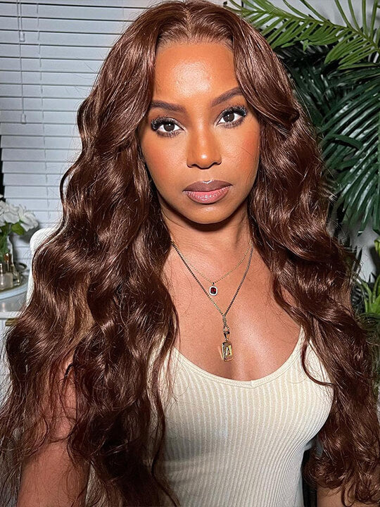[Wear & Go] Breathable Air Cap Wig Chocolate Brown 3D Body Wave 6x4.5 13x4 Lace Front Wigs - KissLove Hair