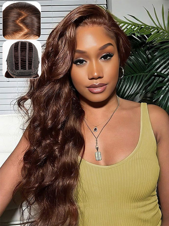 [Wear & Go] Breathable Air Cap Wig Chocolate Brown 3D Body Wave 6x4.5 13x4 Lace Front Wigs - KissLove Hair