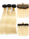 1B/613 Ombre Blonde Bundles With 13x4 Lace Frontal Closure Straight Human Hair - KissLove Hair