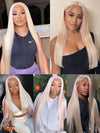 Bone Straight Ash Blonde Wig 13x4 13x6 HD Transparent Lace Human Hair Wigs