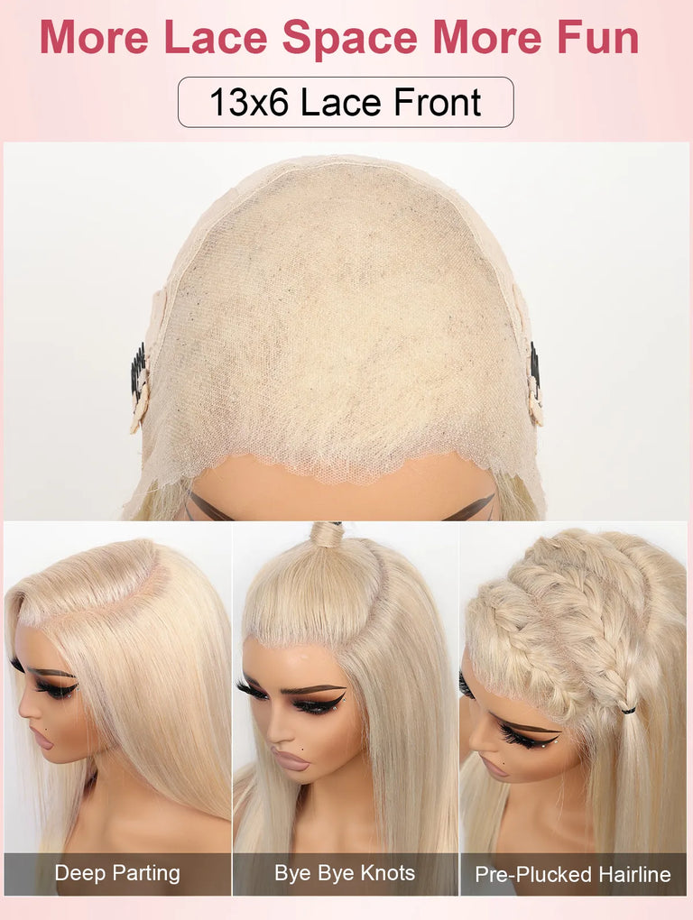 Bone Straight Ash Blonde Wig 13x4 13x6 HD Transparent Lace Human Hair Wigs