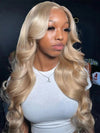 Ash Blonde Hair With Curtain Bangs Wig Glueless 5x5 Lace Front Wigs 3D Body Wave