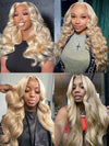 Ash Blonde Hair With Curtain Bangs Wig Glueless 5x5 Lace Front Wigs 3D Body Wave
