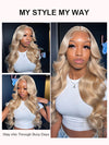 Ash Blonde Hair With Curtain Bangs Wig Glueless 5x5 Lace Front Wigs 3D Body Wave
