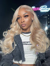 Ash Blonde Hair With Curtain Bangs Wig Glueless 5x5 Lace Front Wigs 3D Body Wave