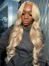 Ash Blonde Hair With Curtain Bangs Wig Glueless 5x5 Lace Front Wigs 3D Body Wave