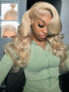 Ash Blonde Hair With Curtain Bangs Wig Glueless 5x5 Lace Front Wigs 3D Body Wave