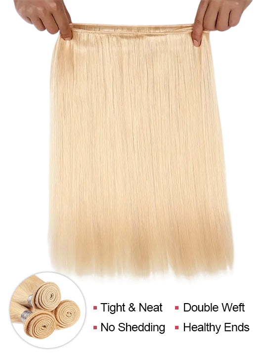 Ash Blonde Bundles With 5x5 13x4 Lace Frontal Closure Straight Human Hair