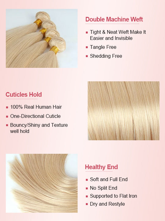 Ash Blonde Bundles With 5x5 13x4 Lace Frontal Closure Straight Human Hair