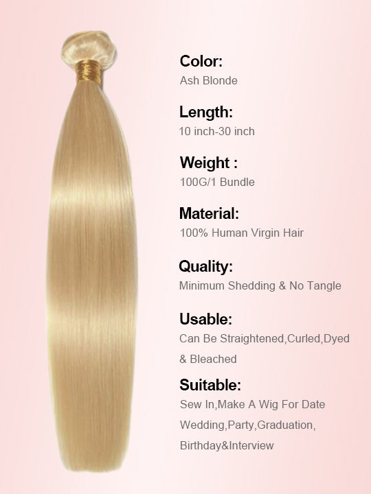Ash Blonde Bundles With 5x5 13x4 Lace Frontal Closure Straight Human Hair