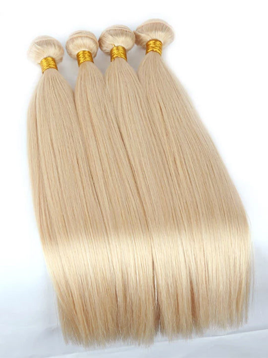 Ash Blonde Bundles With 5x5 13x4 Lace Frontal Closure Straight Human Hair