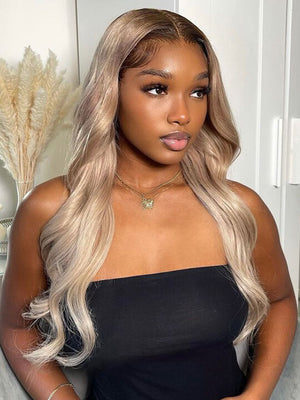 Ombre Ash Blonde Body Wave Wig Blonde Hair With Brown Roots Transparent Full Lace Frontal Wigs - KissLove Hair