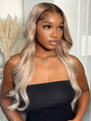 Ombre Ash Blonde Straight Hair Body Wave 13x4 Transparent Lace Frontal Wig Blonde With Brown Roots Hair