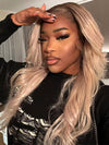 Ombre Ash Blonde Body Wave Wig Blonde Hair With Brown Roots Transparent Full Lace Frontal Wigs