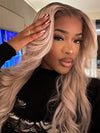Ombre Ash Blonde Body Wave Wig Blonde Hair With Brown Roots Transparent Full Lace Frontal Wigs