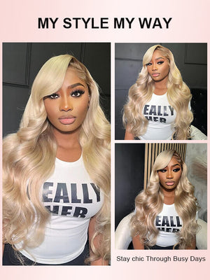Ombre Ash Blonde Body Wave Wig Blonde Hair With Brown Roots Transparent Full Lace Frontal Wigs - KissLove Hair
