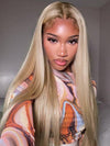 Ombre Ash Blonde Straight Hair Body Wave 13x4 Transparent Lace Frontal Wig Blonde With Brown Roots Hair