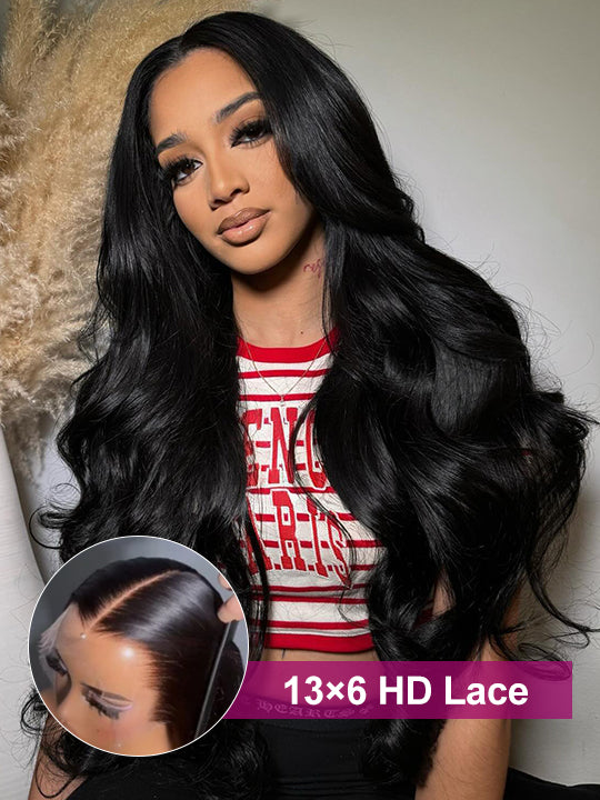 13x6 HD Lace Front Wig Body Wave Pre Plucked Glueless Wig Easi-Drawstring Cap Ready to Go Wig - KissLove Hair