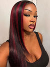 Black Hair With Red Highlights 99J Burgundy 13x4 13x6 Lace Frontal Human Hair Wigs - KissLove Hair