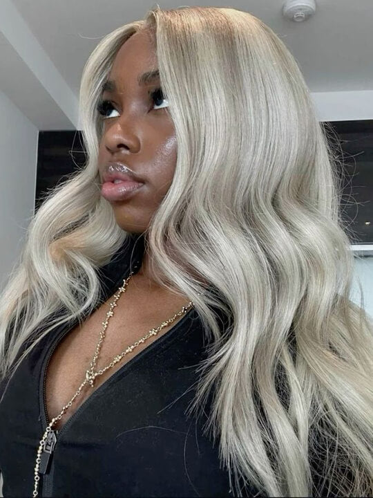 Balayage blond sur perruques brunes de vague de corps 5x5 HD cheveux humains en dentelle transparente
