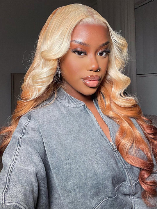 Blonde Brown Ombre Wig 3D Body Wave 13x4 HD Lace Frontal Human Hair Wigs - KissLove Hair