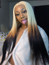 Blonde Brown Ombre Wig Bone Straight 13x4 HD Lace Front Human Hair Wigs