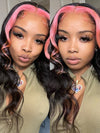 Skunk Stripe Hair Blonde/Brown/Pink Highlights Wig 3D Body Wave 13x4 HD Lace Wigs - KissLove Hair