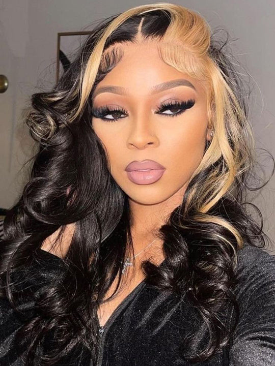 Skunk Stripe Hair Blonde/Brown/Pink Highlights Wig 3D Body Wave 13x4 HD Lace Wigs - KissLove Hair