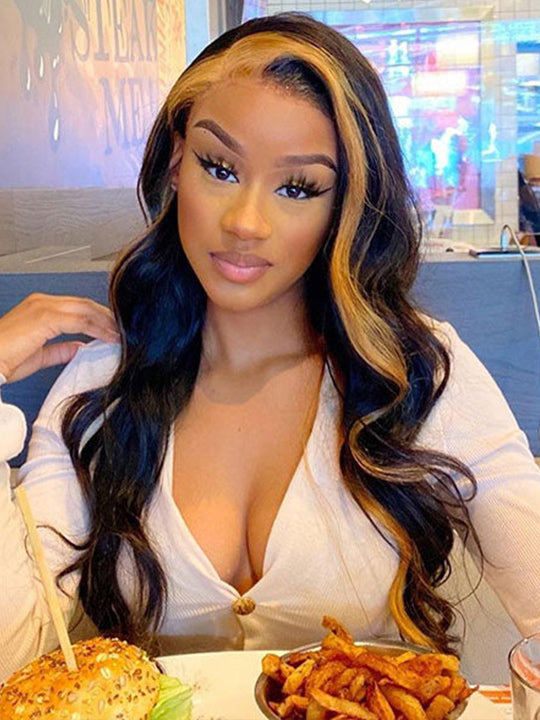 Skunk Stripe Hair Blonde/Brown/Pink Highlights Wig 3D Body Wave 13x4 HD Lace Wigs - KissLove Hair