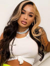 Skunk Stripe Hair Blonde/Brown/Pink Highlights Wig 3D Body Wave 13x4 HD Lace Wigs - KissLove Hair