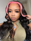 Skunk Stripe Hair Blonde/Brown/Pink Highlights Wig 3D Body Wave 13x4 HD Lace Wigs - KissLove Hair