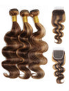 P4/27 Highlight Body Wave Human Hair 3 Bundles With Closure 12A Brazilian Hair - KissLove Hair