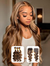 P4/27 Highlight Body Wave Human Hair 3 Bundles With Closure 12A Brazilian Hair - KissLove Hair