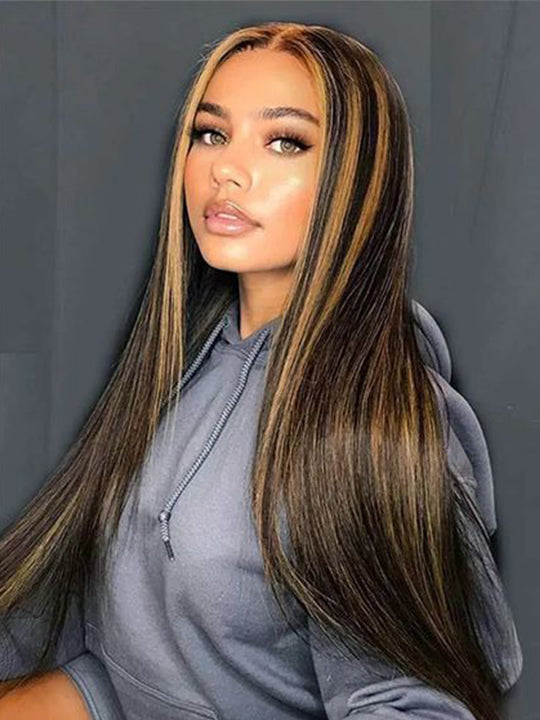Bleached Knots Brown Highlight Wig Bone Straight 5x5 13x4 Lace Front Human Hair Wigs - KissLove Hair