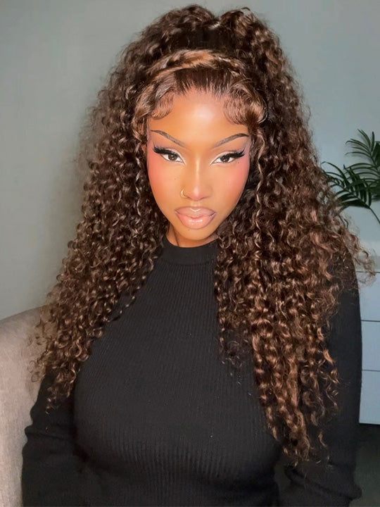 [Limited Sale] Dark Brown Hair Water Wave Snug Fit 360 Lace Wig Glueless Invisi-Drawstring 360 Lace Wigs 1.0