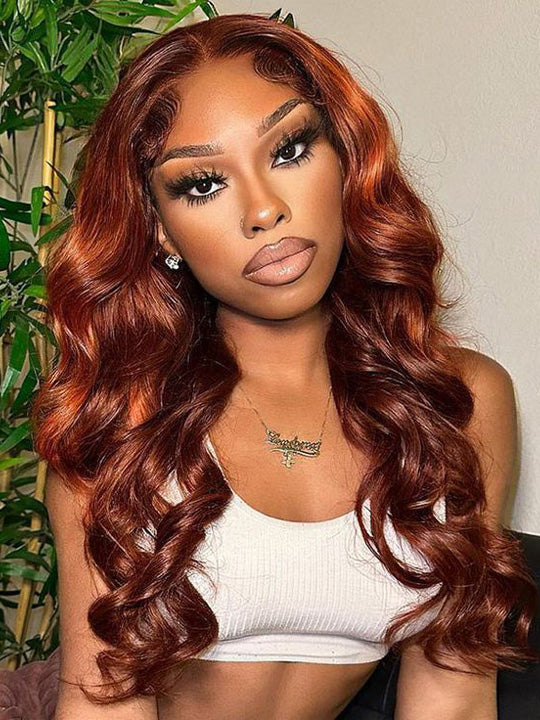Chocolate Brown With Ginger Highlights 3D Body Wave 5X5 13x4 13x6 Lace Frontal Wigs