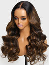 Kisslove Glueless Brown Bayalage Highlights Wig Invisi-Drawstring Snug Fit 360 Lace Wig