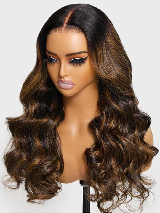 Kisslove Pre Everything Brown Bayalage Highlights 3D Body Wave Wig Pull Go Drawstring Wig