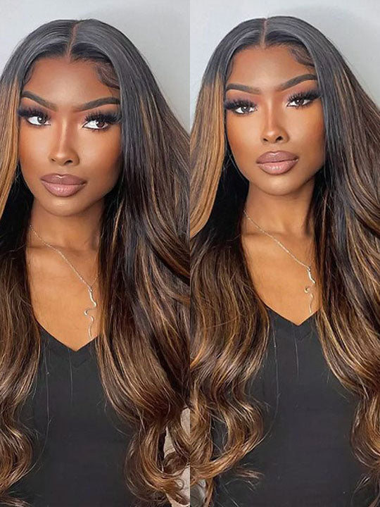 Kisslove Pre Everything Brown Bayalage Highlights 3D Body Wave Wig Pull Go Drawstring Wig
