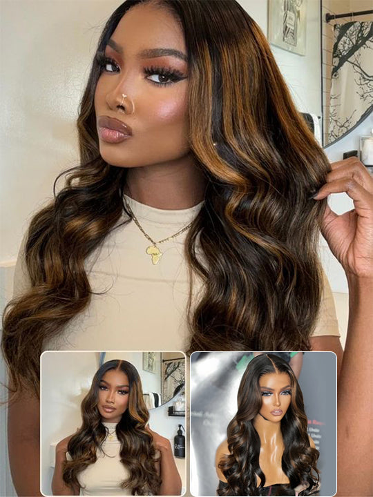 [Vente Flash] perruque de balayage brun à reflets vague de corps 5x5 13x4 13x6 perruques de cheveux humains en dentelle