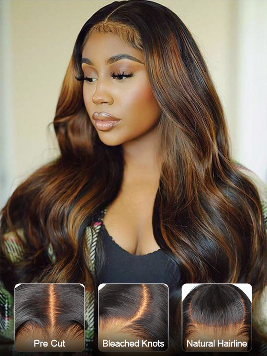Kisslove Invisi-Drawstring Snug Fit 360 Lace Wig Glueless Black Hair With Brown Highlights - Kisslove Hair