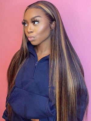 Kisslove Invisi-Drawstring Snug Fit 360 Lace Wig Glueless Black Hair With Brown Highlights - Kisslove Hair
