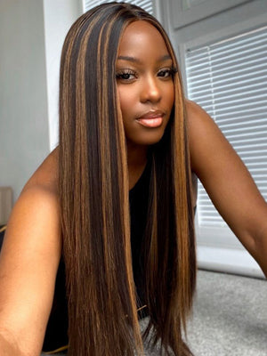 Kisslove Invisi-Drawstring Snug Fit 360 Lace Wig Glueless Black Hair With Brown Highlights - Kisslove Hair