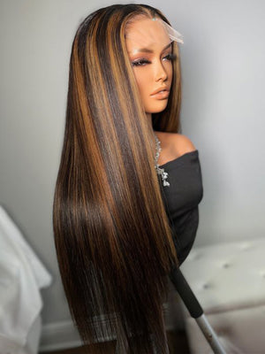 Kisslove Invisi-Drawstring Snug Fit 360 Lace Wig Glueless Black Hair With Brown Highlights - Kisslove Hair