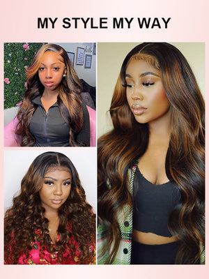 Kisslove Invisi-Drawstring Snug Fit 360 Lace Wig Glueless Black Hair With Brown Highlights - Kisslove Hair